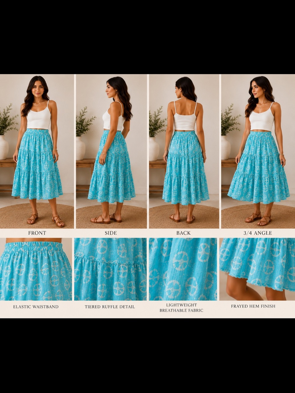 Raj Turquoise Tiered Midi Skirt